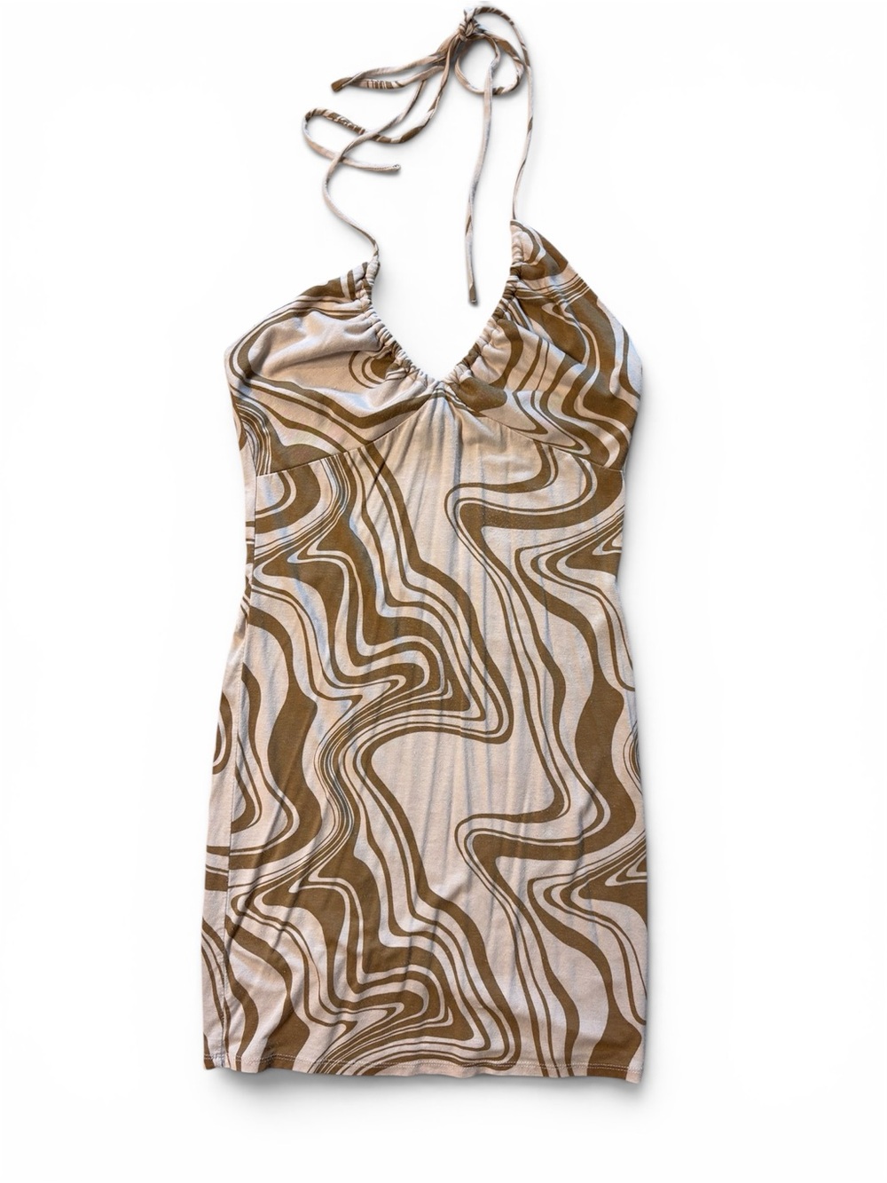 Forever 21 Brown and Cream Swirl Halter Mini Dress